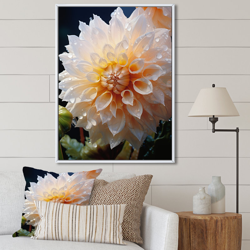 Sérénade florale orange sur toile, Cadre flottant blanc, H 40 po x l 30 po