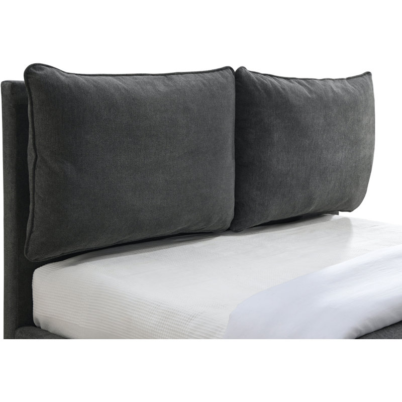Misha Fabric Bed, Pepper Black Polyester Fabric, Queen