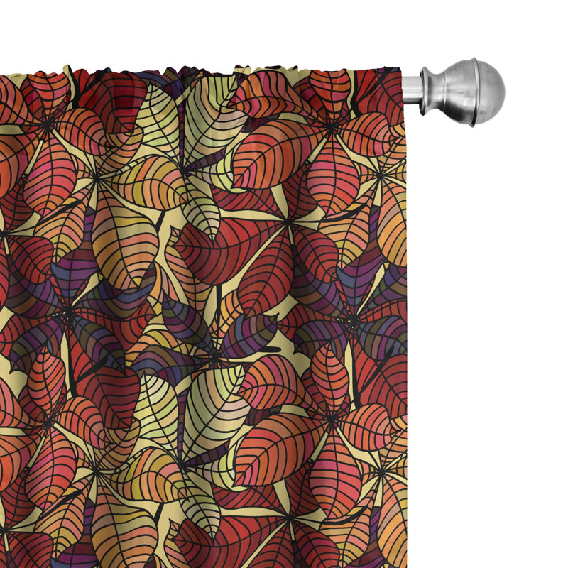 Fall Leaves Floral Semi-Sheer Rod Pocket Curtain Panels, 28" x 84"