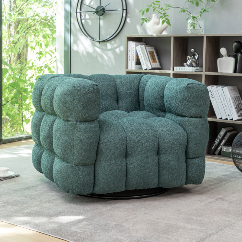 Armir 38" Wide Tufted Polyester Swivel Chair with Square Arm, Green Polyester Blend