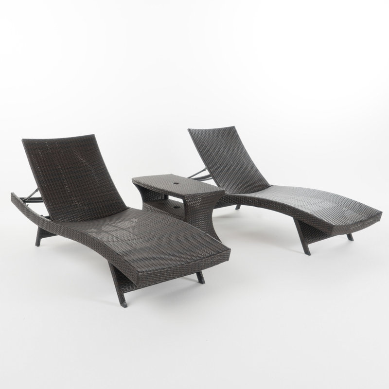 Penley Outdoor Wicker Chaise Lounge Set with Table, Multi-Brown