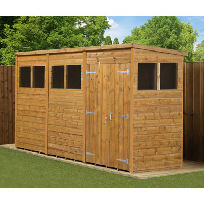 Modular Pent Garden Shed  12X4   Double Door Windows