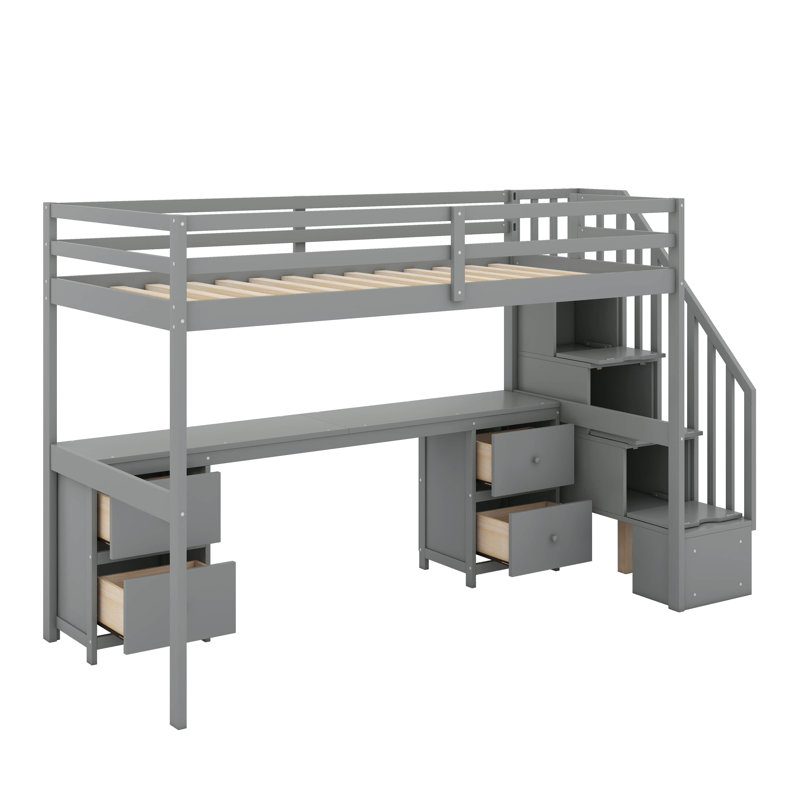 Lit mezzanine simple avec bureau et tiroir, Gris