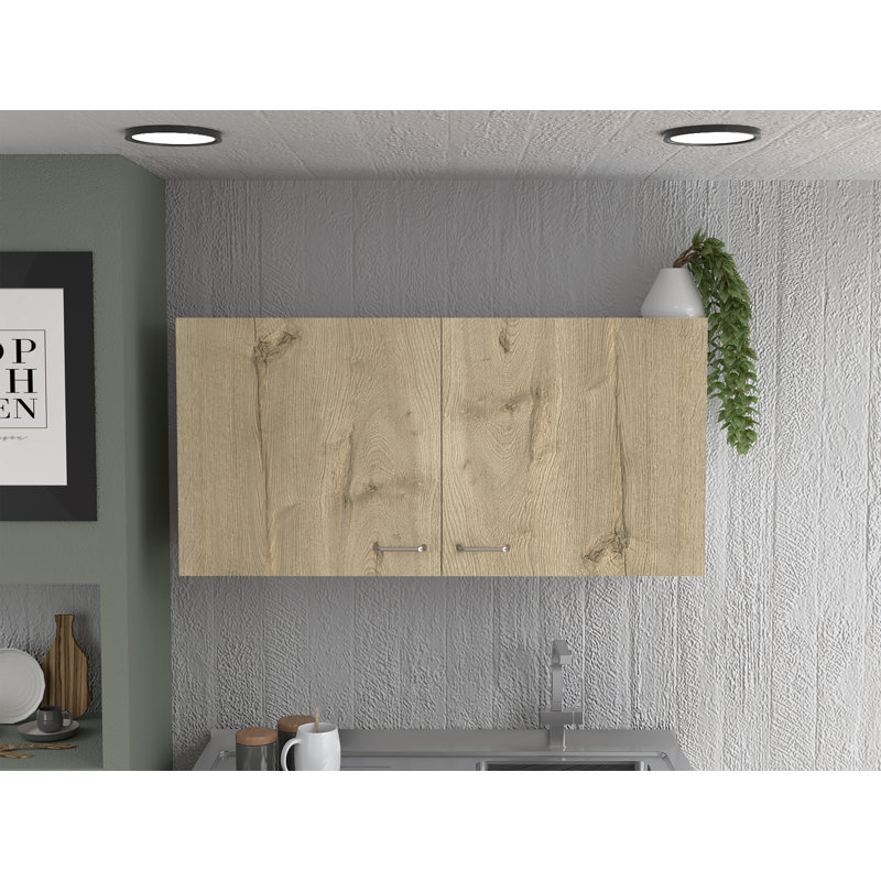 Armoire murale Napoles, deux tablettes, double porte - chêne blanc / clair, armoire, Blanc / Chêne clair