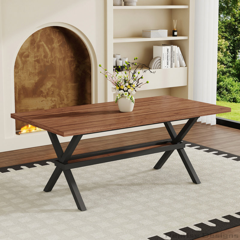 Table de salle à manger 71 po x 35,4 po en bois de noyer avec table en X Table à manger multifonctionnelle de style industriel moderne pour 6 à 8 personnes.
