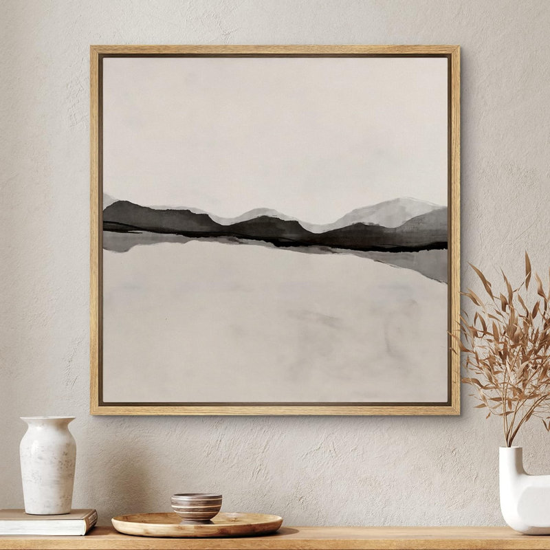 Collage de vagues grunge noir pastel - reproduction sur toile flottante, H 24 po x l 24 po x P 1,5 po, Encadré naturel