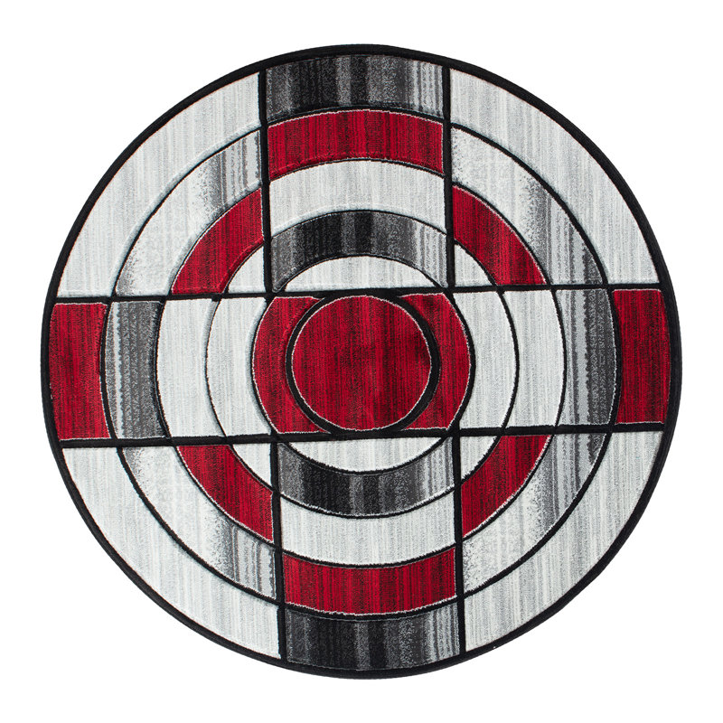 Tapis rouge à motif géométrique Adonia, Rond 5 pi 2 po