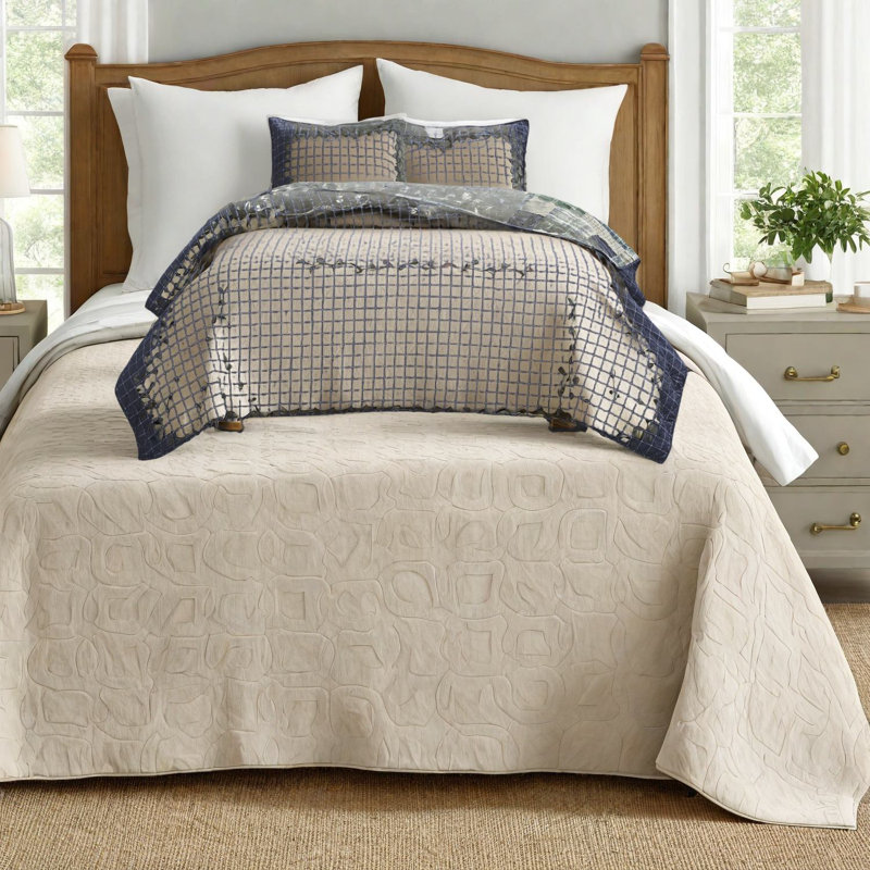 Reversible Microfiber Bedding Sets, Green Navy Rustic Design For Home
