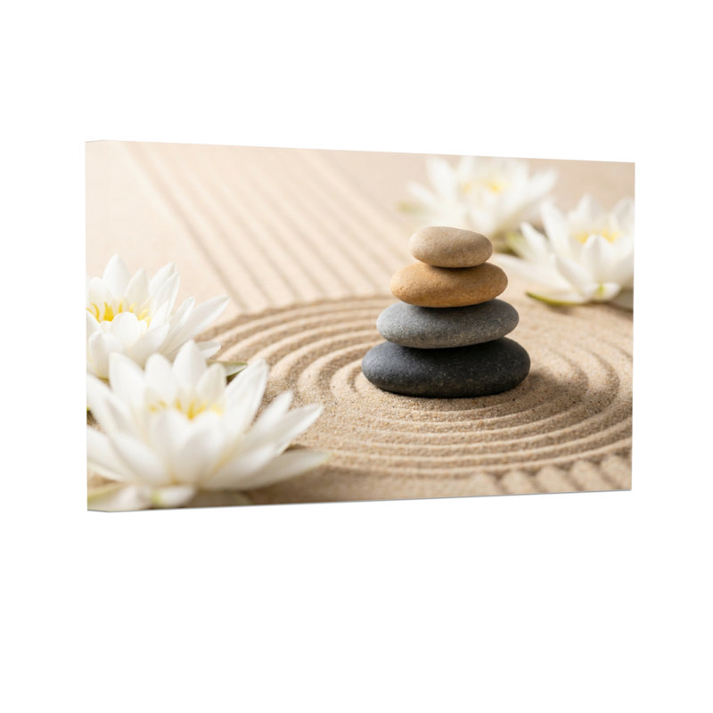 Fashion Zen pierres de jardin et fleurs blanches, H 28 po x l 40 po