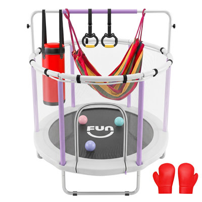 Funseek Mini Trampoline Set, All-in-One Entertainment Trampoline, Bearing 132lb, Purple and White