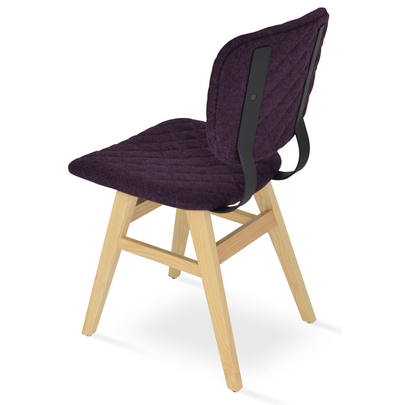 Hazal Wood Dining Chair in wool, Natural, Deep Maroon Wool