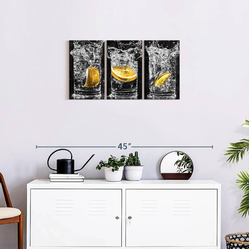 Ensemble de 3 impressions sur toile Lemon Water Pop, H 15 po x l 32 po x P 1,25 po