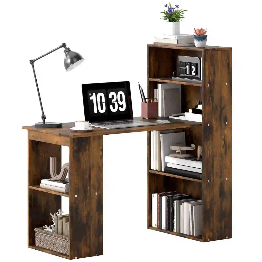 Industrial Rustic 120CM Computer Desk With 6 Storage Shelves