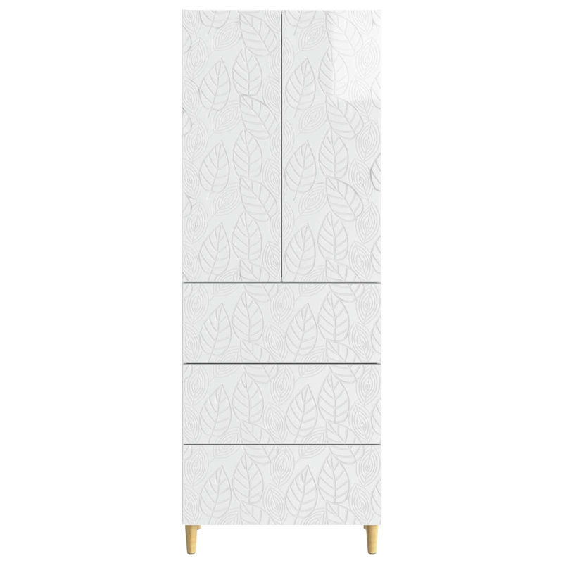  Cabinet Set 2 Pcs Engineered Wood Storage Home Furniture Solution Room, High Gloss White