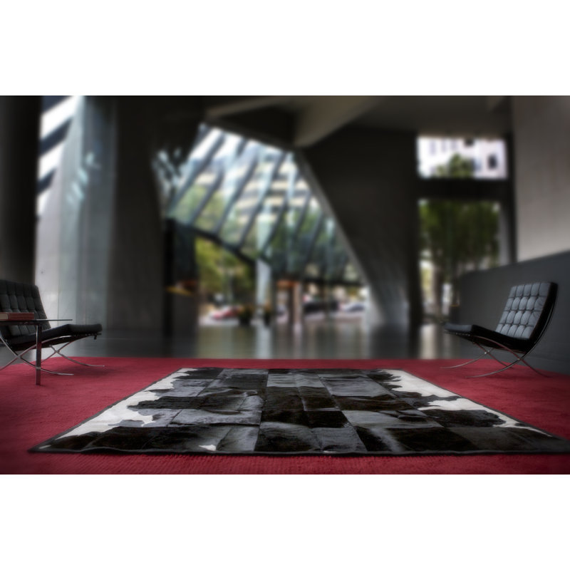 Cowhide Abstract Indoor Rug, Rectangle 5'2" x 5'3"