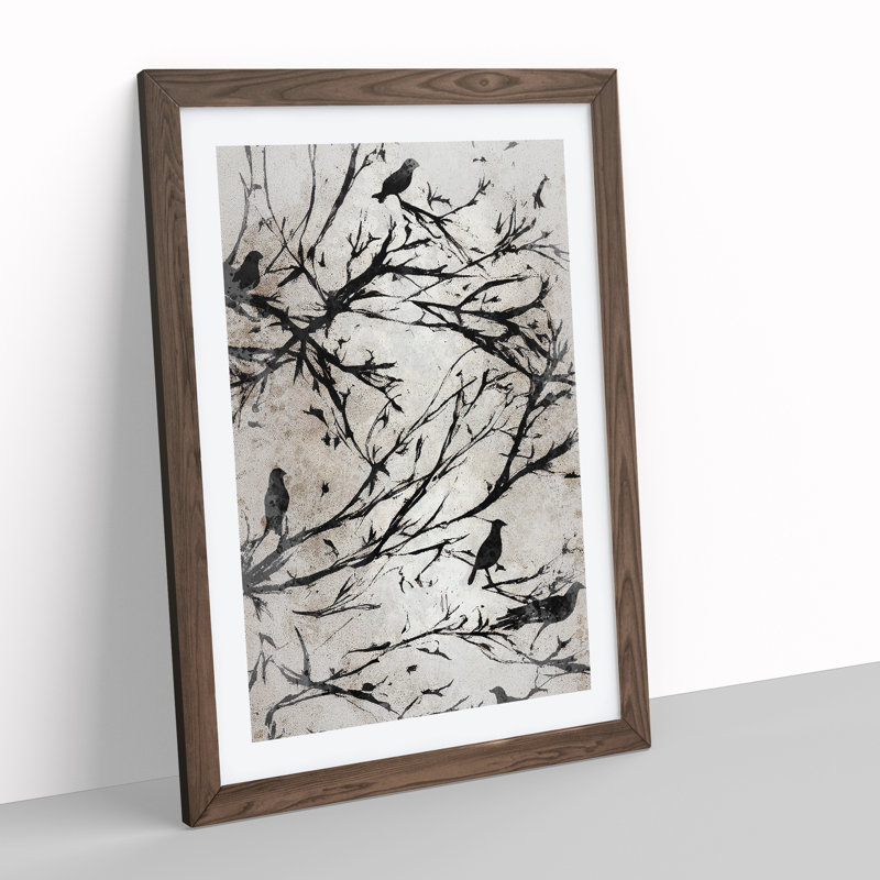 Resting Birds - Wall Art, 36cm H x 27cm W, Walnut Framed, White
