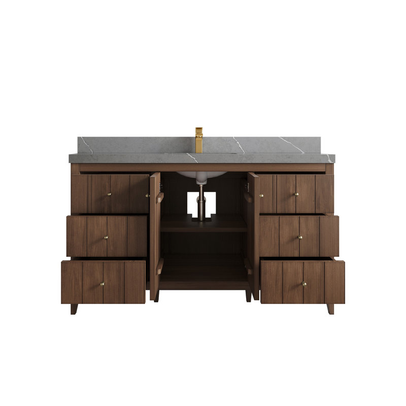 Atlanta Teak 60'' Single Bathroom Vanity with Quartz Top