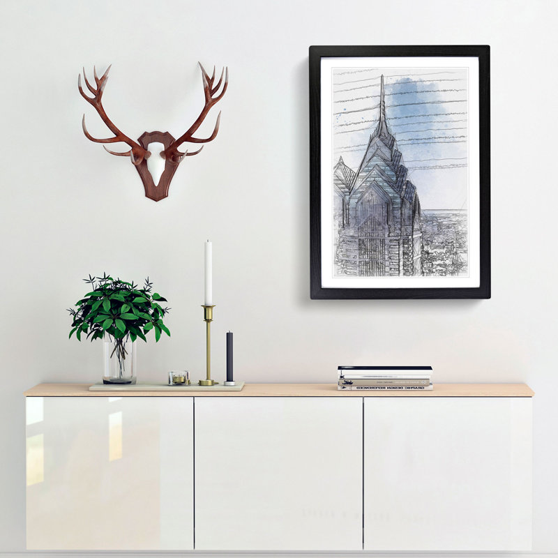 One Liberty Place in Philadelphia in Abstract - Picture Frame Graphic Art Print, 65cm H x 48cm W x 2cm D, Black Framed
