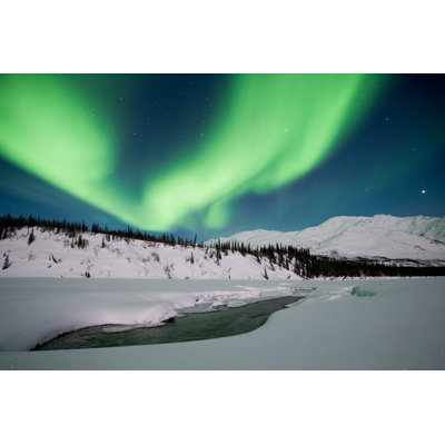 Northen Lights Above Winter Mountains 1 Piece Wrapped Canvas Wall Art