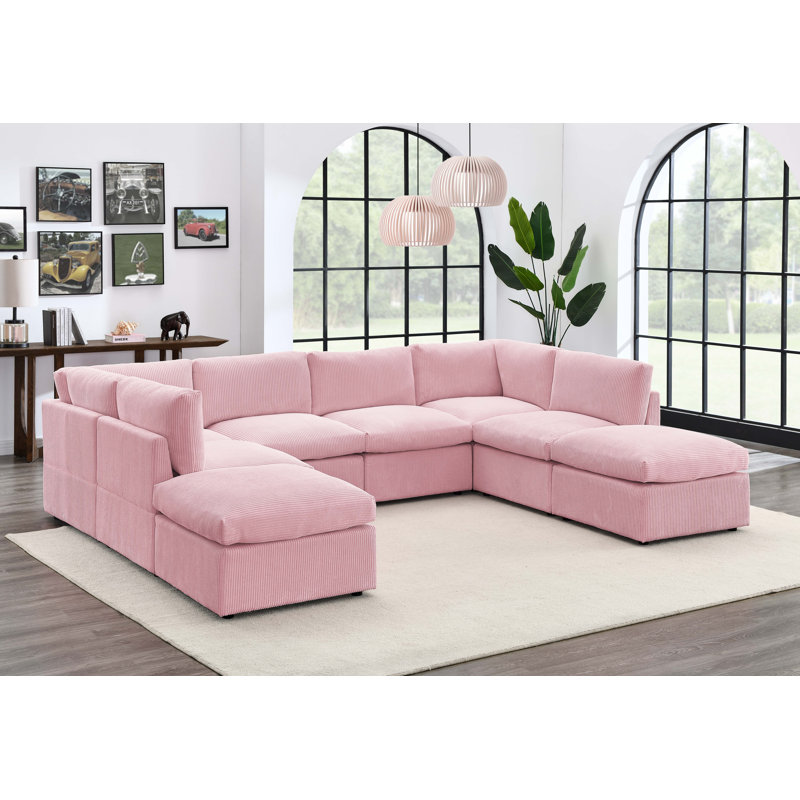 Arvill Corduroy U-Shaped Sectional, Pink Corduroy