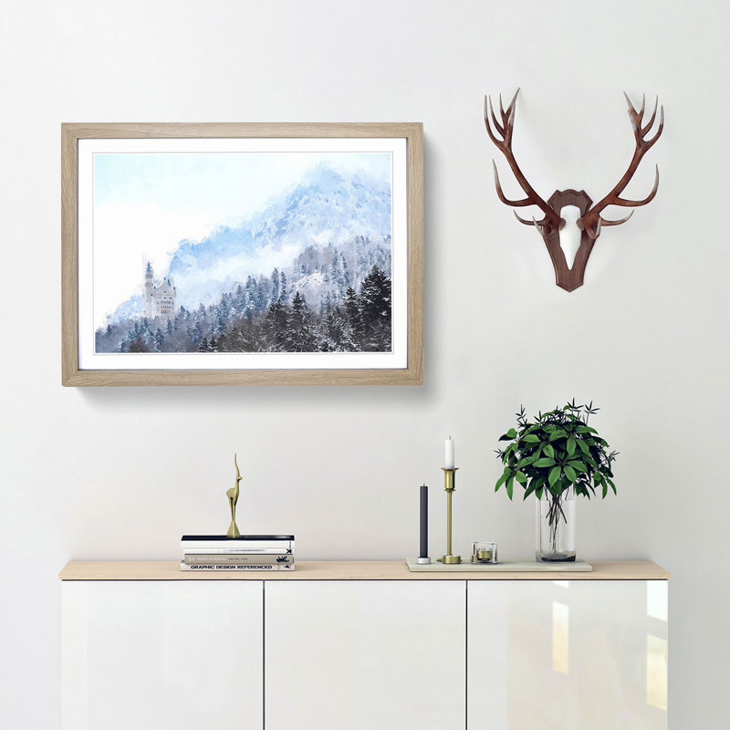 Neuschwanstein Castle in Germany in Abstract - Framed Print, 48cm H x 65cm W x 2cm D, Oak Framed