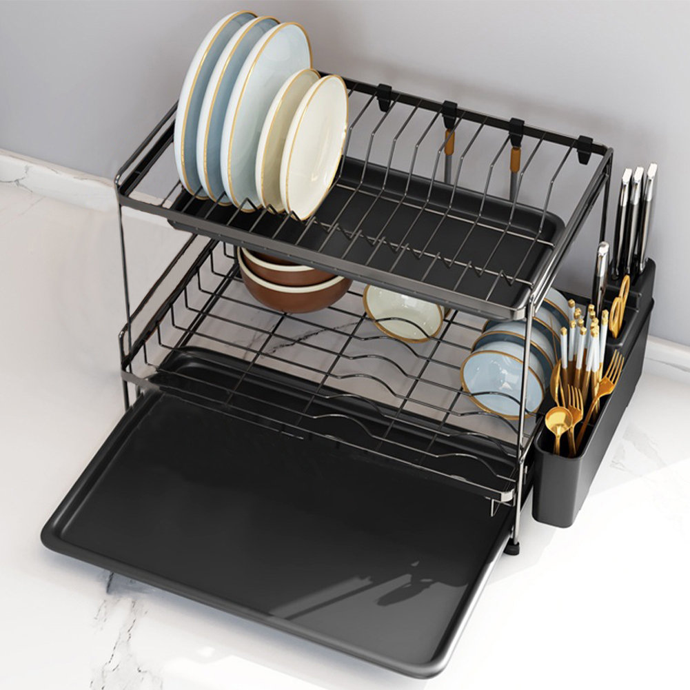 lifeideas 2 Tier Countertop Dish Drying Rack with Drip Trays | Wayfair ...