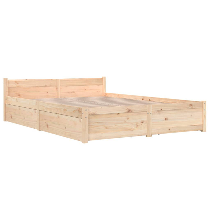 Bed Frame with Drawers, European Double (140 x 200cm), Beige