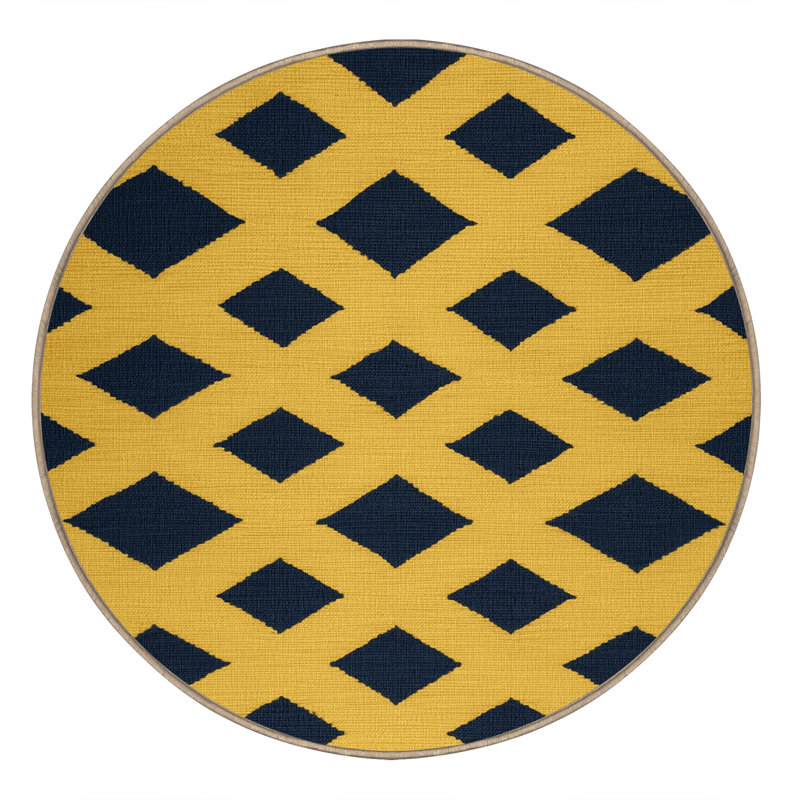 Tapis brun treillis lavable à la machine, Rond 3 pi