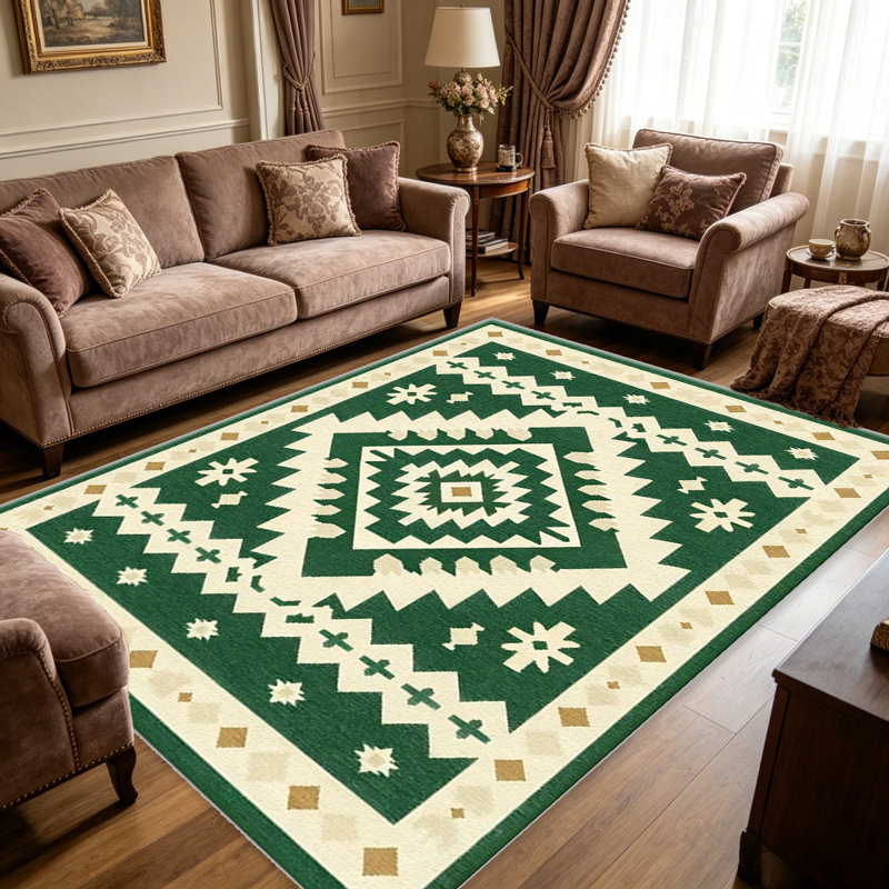 Green Tribal carpet-easy to clean, machine-washable, soft and comfortable; suitable for door mats, kitchens, living rooms, bedrooms, corridors, and laundry areas. Easy to clean, durable carpet for home decoration.