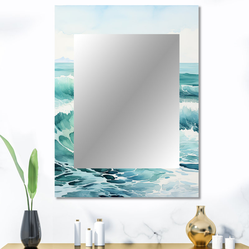 Green Minimalisme Tranquil Waters - grand miroir minimaliste, miroir mural décoratif vert, impression d'art en métal