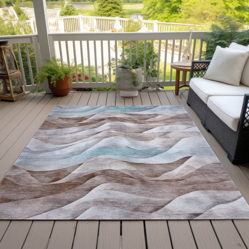 Machine Washable Indoor/Outdoor Claudian ACN1621 Mocha Rug, Rectangle 10' x 14'