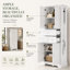 Armoire à linge de salle de bain autoportante de 179 cm de hauteur, avec 4 portes, 3 tiroirs, étagères réglables et crochet latéral en alliage d'aluminium, blanche
