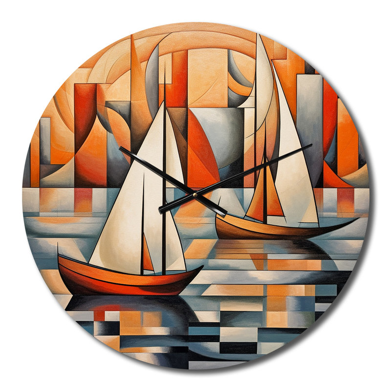 Horloge murale abstraite voiliers au coucher du soleil Minimalisme IV, Petit