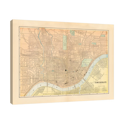 Carte de Cincinnati par Wild Apple Portfolio - impression sur toile tendue