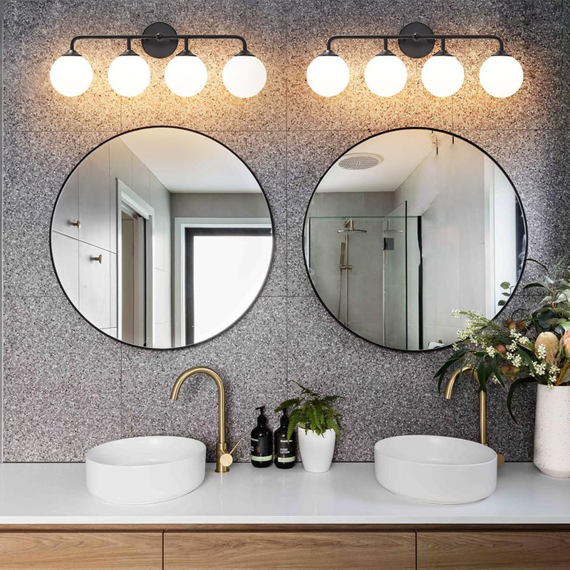 Luminaire de meuble-lavabo moderne avec abat-jour en verre blanc laiteux, applique murale 2 lumières pour salle de bain, miroir et coiffeuse, fixation réversible, compatible avec une ampoule E26
