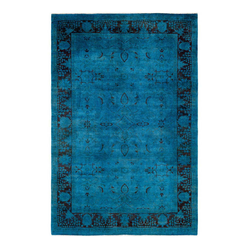 Tapis bleu noué à la main Mazarine, unique en son genre - bleu