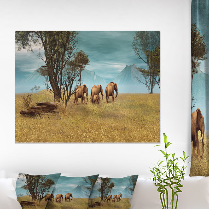 «African Elephants Panorama», photographie, H 16 po x l 32 po x P 1 po, Toile tendue