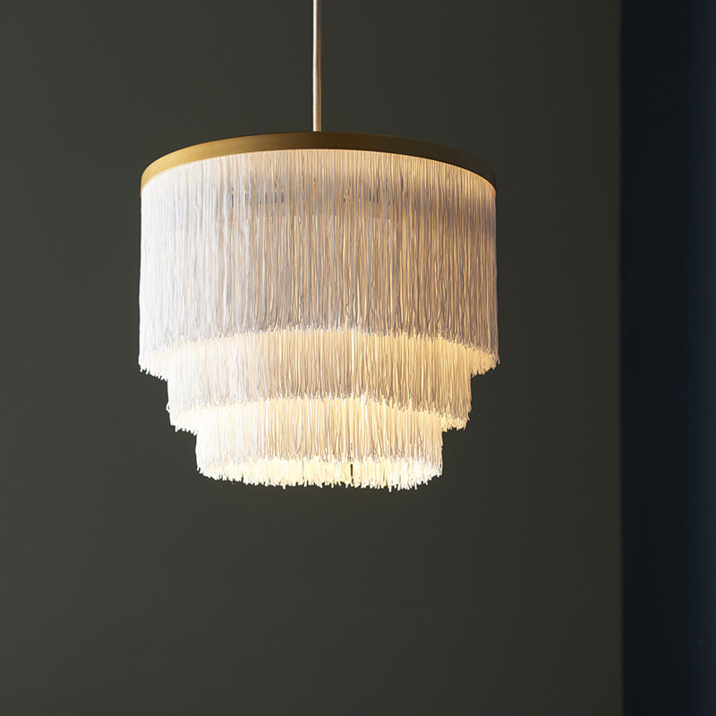 Ambrocio 1 - Light Crystal Pendant, Matte Gold Paint/White Tassels