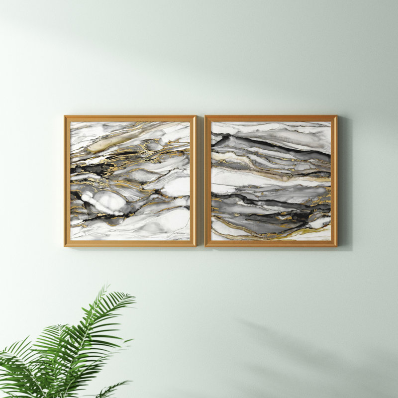 Marbré or I - impression sur toile encadrée 2 pièces, H 17,5 po x l 35 po x P 1,5 po, Or