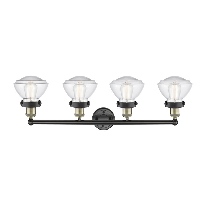 Éclairage pour salle de bain à 4 lumières à intensité variable Almarosa, Laiton antique noir, Transparent