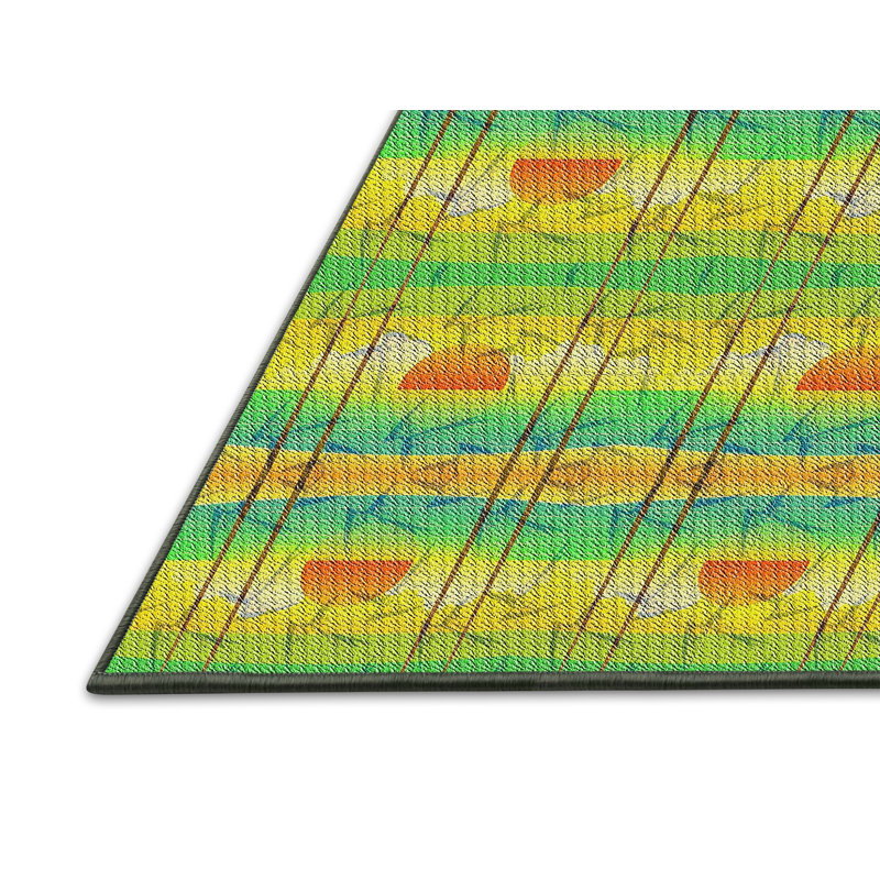 Tapis vert/jaune/orange à motifs, Rectangle 2 pi x 4 pi