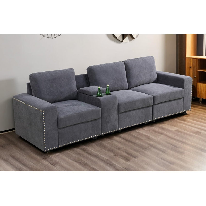 105" Wide 4-Piece Flannel Configurable Living Room Modular Corner Sectional With Ottoman
