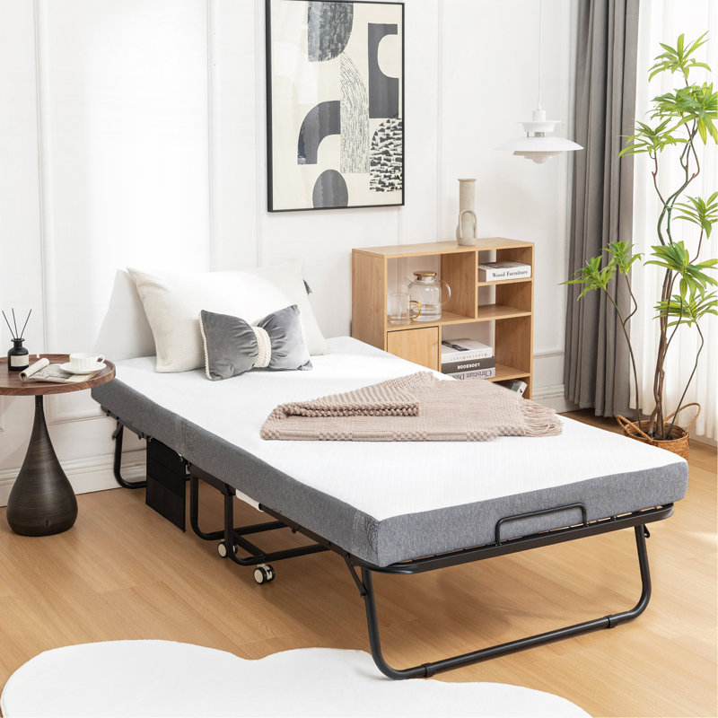 Lit pliant avec matelas, lit pliable sport avec housse de rangement, lit Srollaway pour adultes avec matelas en mousse à mémoire de forme et structure en métal, lit d'invité de taille Scot sur roulettes, 75 x 38 po