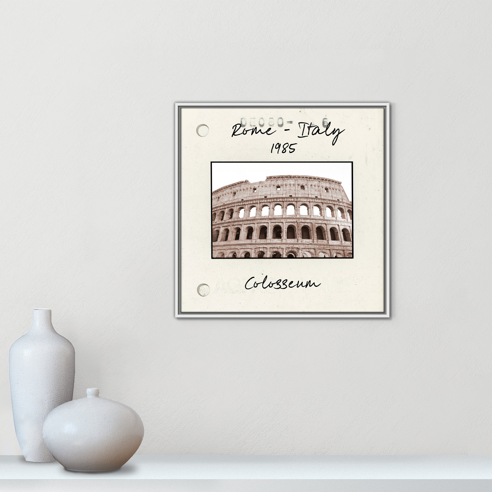 Travel Slide Collection "Rome, Italy - Colosseum" Print, 25.5" H x 25.5" W x 2" D, White Floater Framed Canvas