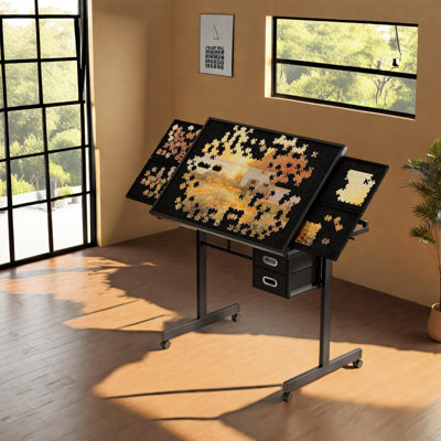 1000-Piece Metal Tabletop Jigsaw Puzzle for Adults - Gift Set with 4 Trays & 2 Drawers