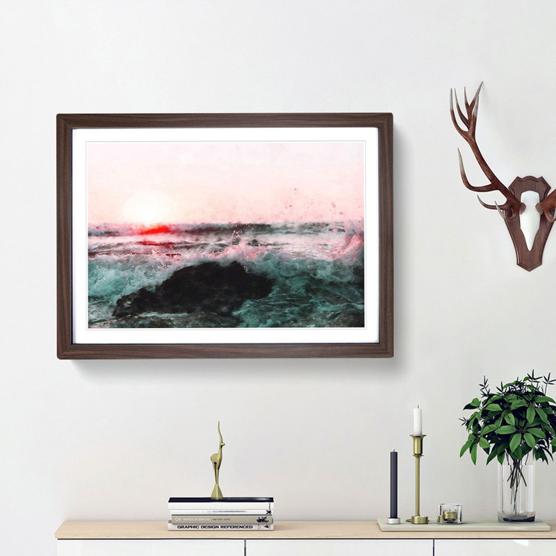Ocean Splash - Picture Frame Graphic Art Print, 62cm H x 87cm W x 2cm D, Walnut Framed