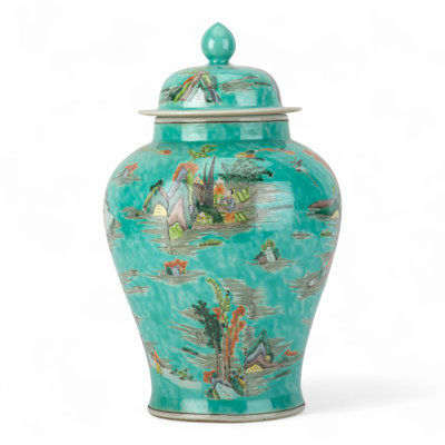 Turquoise Scenic Lidded Jar