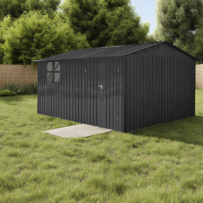 Durable Metal Storage Sheds, 12ftx10ft, Modern Black Design With Windows