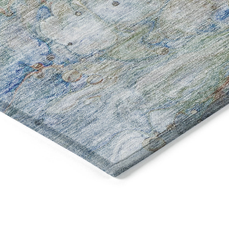 Tapis intérieur lavable abstrait bleu cuivré et vert artichaut 9 pi x 12 pi