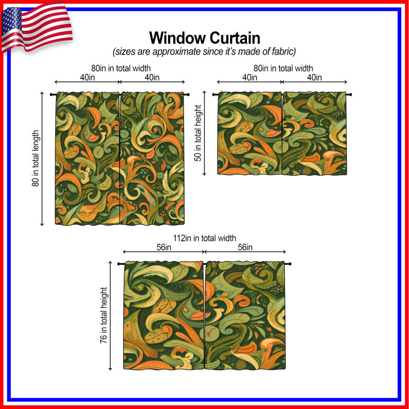 Rideaux de fenêtre à motif de tourbillons complexes et voilage floral - 2 panneaux, 40in x 80in - 2 panels, Transparent